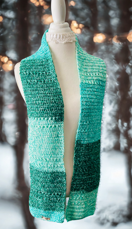 Handmade Crocheted Ombre Green Scarf