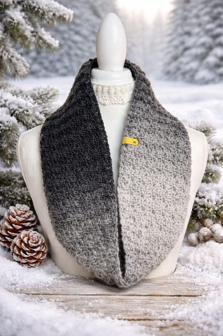 Hand Crocheted Gray Ombre Cowl Scarf – Unisex Winter Neck Warmer Hand Crocheted Gray Ombre Cowl Scarf – Unisex Winter Neck Warmer