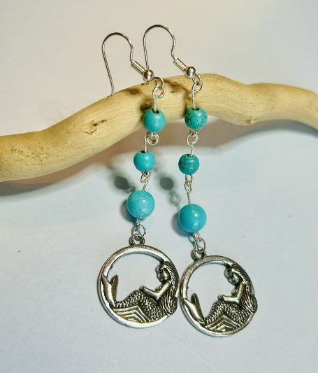 Mermaid Turquoise Howlite Dangle Earrings