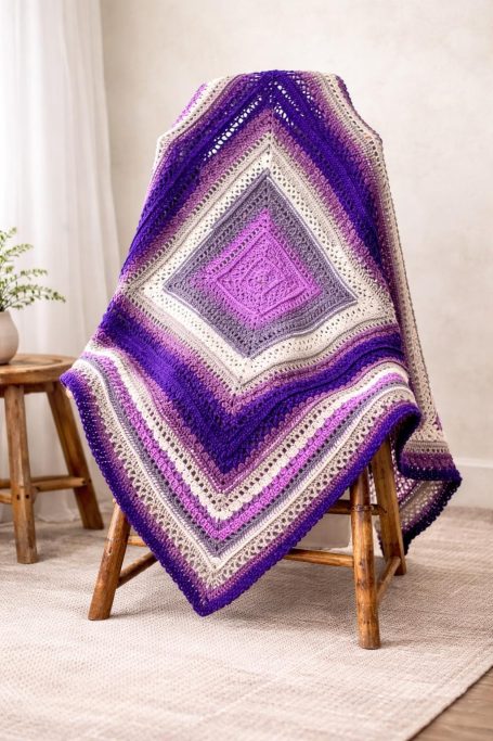 Handmade Textured Crochet Mandala Throw Blanket – Purple, Gray, Cream 36x36 Handmade Textured Crochet Mandala Throw Blanket – Purple, Gray, Cream 36x36