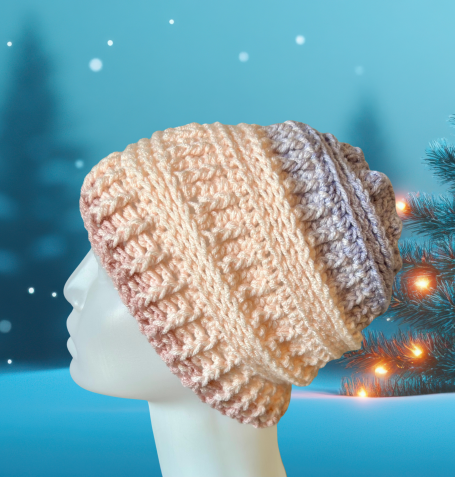 Crochet Messy Bun Hat With Elastic-Pink and Purple