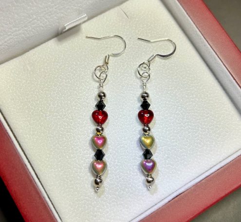 Ruby Red Heart Dangle Earrings