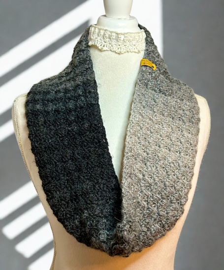 Hand Crocheted Gray Ombre Cowl Scarf – Unisex Winter Neck Warmer