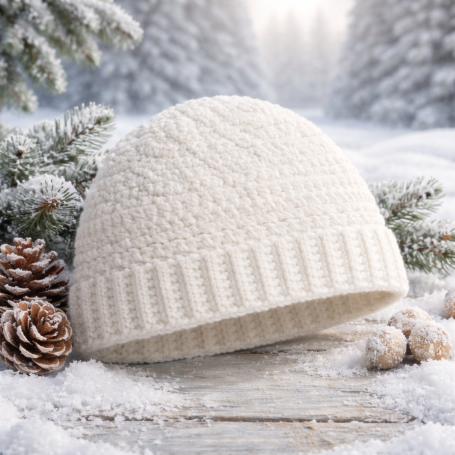 Handmade White Crochet Beanie Hat | Soft Acrylic Ribbed Brim Cozy Womens Winter Accessory Handmade White Crochet Beanie Hat | Soft Acrylic Ribbed Brim Cozy Womens Winter Accessory